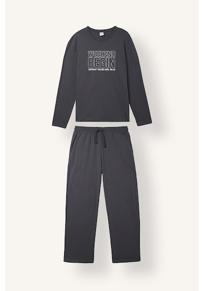 Defacto %100 Pamuk Baskılı Regular Fit Uzun Kollu 2li Pijama Takımı J0334ax26auar150 Antrasit-ar150