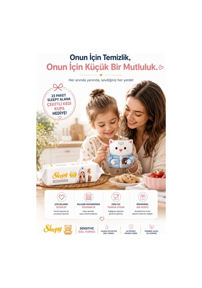 Sleepy Sensitive Islak Mendil 90'lı x 23 Paket + Rosie Ceketli Kedi Kupa Tekli