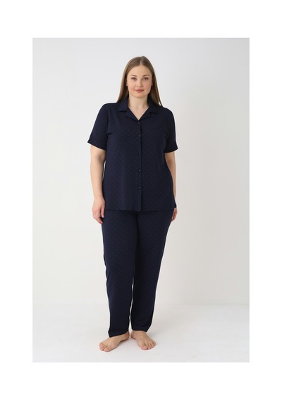 Estiva Kadın Lacivert Kısa Kollu Önden Düğmeli Soft Battal Pijama Takımı Çok renkli