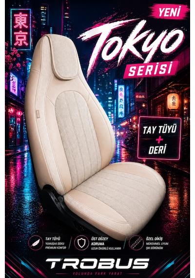 Fiat Albea 2002-2012 Bel Destekli Tay Tüyü Koltuk Kılıfı Tokyo Serisi Bej