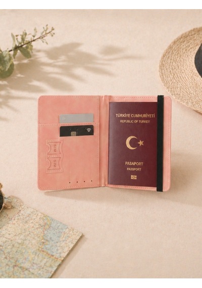 Seyahat Seti Boyun Yastığı Pasaport Kılıfı Valiz Kemeri & Etiketi 4 Lü Travel Set Pembe