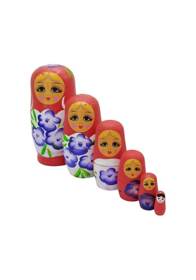 Ahşap Matruşka Bebek Altılı Set Kırmızı