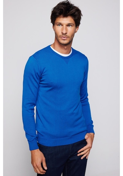Tudors Erkek Slim Fit Bisiklet Yaka Mavi Kazak-28967-mavi Mavi