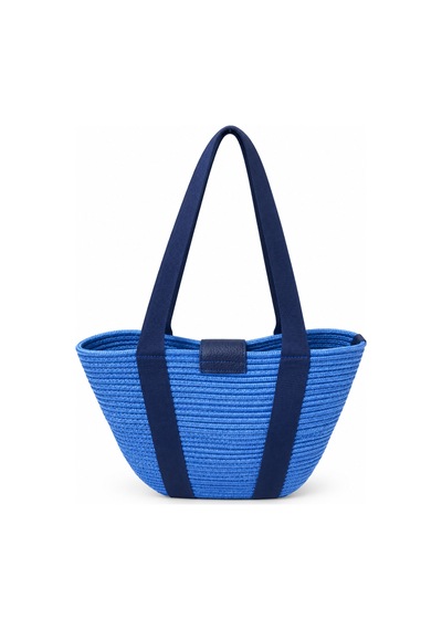 Levano Leather Kadın Hasır Tote Omuz Çantası Deri Detaylı Geniş İç Hacimli Günlük Yazlık Çanta 38x28 Cm Mavi