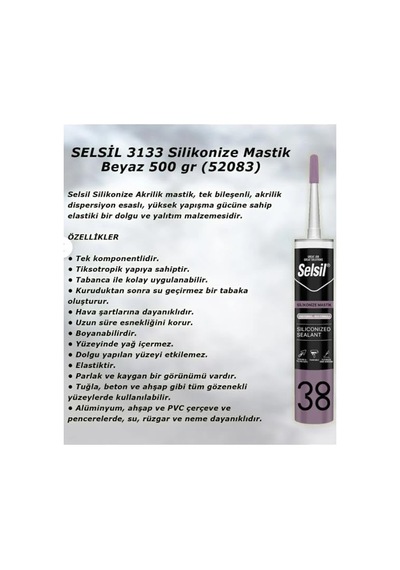 Silikonize Mastik Beyaz 500 Gr, 10 Adet