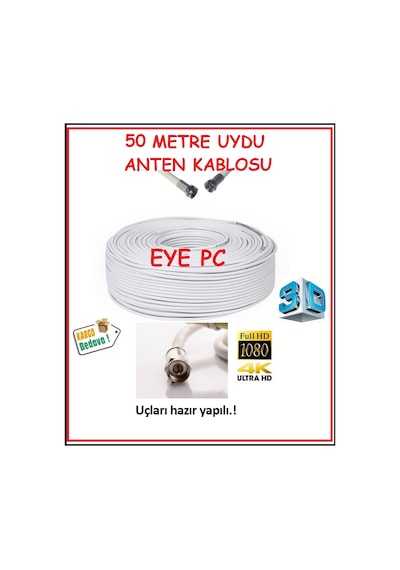 Merkezi Sistemlere Uyumlu Hazır Uçlu 50 Metre Uydu Anten Kablosu