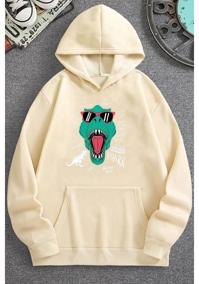 Uyguntarz Unisex T - Rex Baskılı Sweatshirt Bej