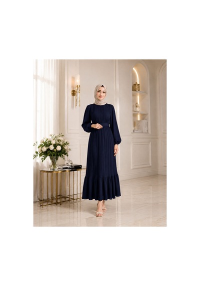 Unika Boutique Kadın Şifon Pileli Elbise Lacivert