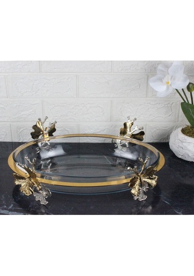 Atabey Home Kelebek Ayak Oval Borcam Tepsi