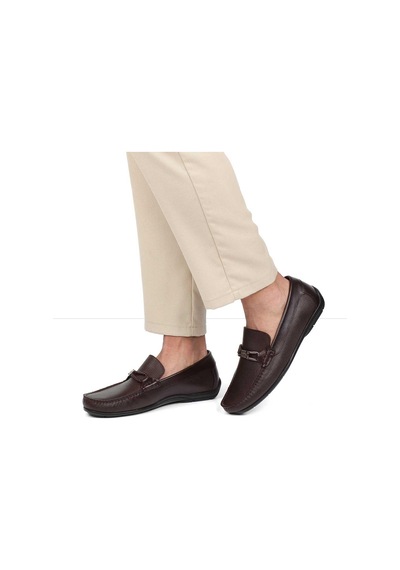 Erkek Kahverengi Baskılı Deri Loafer