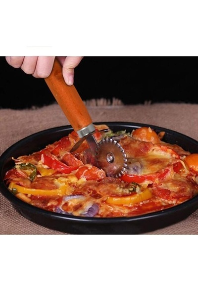 Ayrex Vıvaluxe Çift Taraflı Paslanmaz Çelik Hamur Ve Pizza Kesici, Tırtıklı Ve Düz Bıçaklı, Ergonomik Ahşap S Diğer