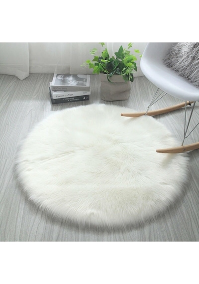 Saraz Halı Puffy Peluş Yumoş Beyaz