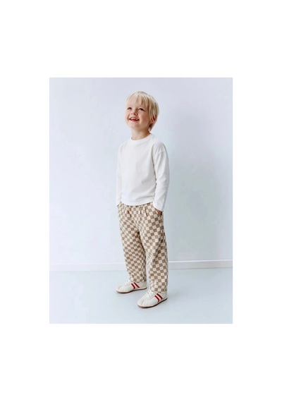Poala Kids Damalı Balloon Jeans Bej
