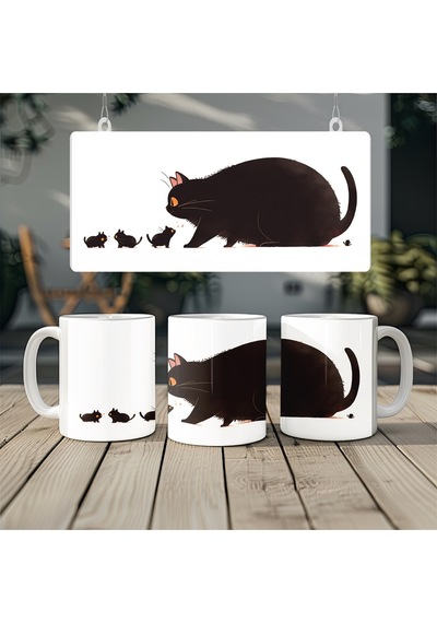 Komik Ve Sevimli Kedi Ailesi Kupa Bardak - Kedi Severlere Özel Eğlenceli Hediye Kupa Beyaz