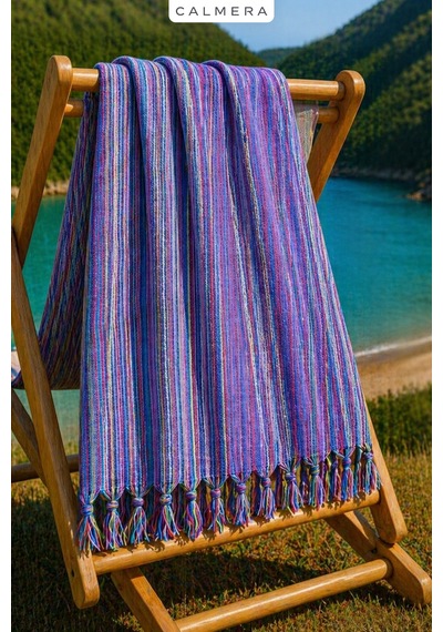 Calmera Etnika Peştemal İnce - Renkli Saçaklı Plaj Pareo, Deniz, Havuz, Yoga, Kamp, Pilates Havlusu - Mor
