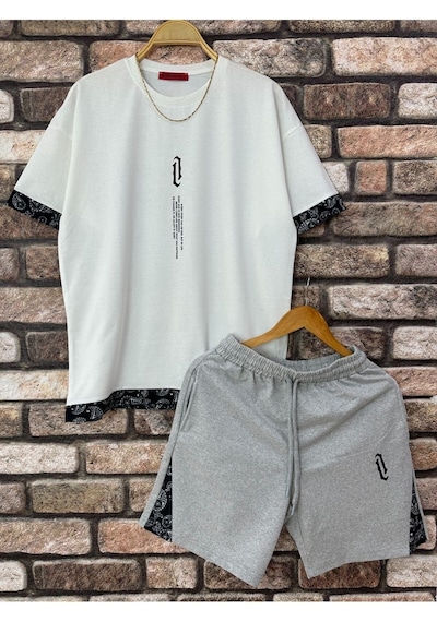 Altamira Erkek Dikey Baskılı Oversize T-shirt Şort 001