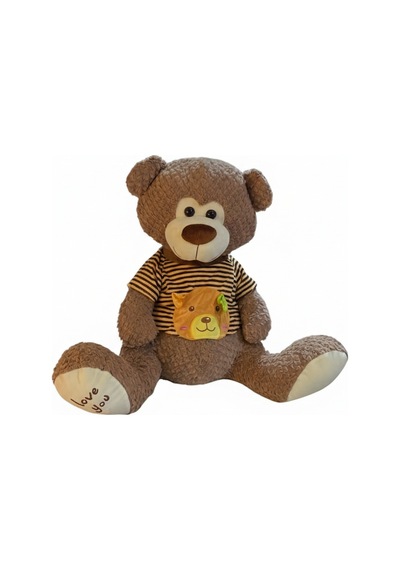 Çizgili Tişörtlü Peluş Ayı 60 Cm Kahverengi Çok Renkli