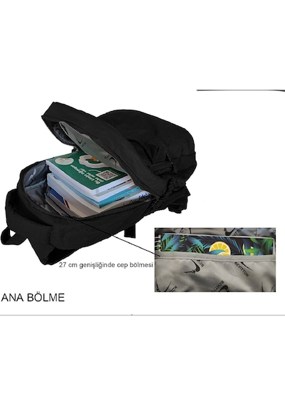 Hafif Suya Dayanıklı Kumaş Okul Sırt Çantası Unisex Okul Çantası 34600 Siyah