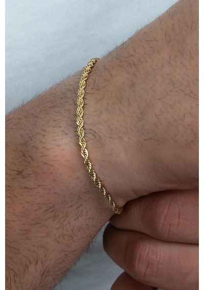 İnce Gold Renk Halat Model Burgulu Unisex Çelik Bileklik Eck28bi