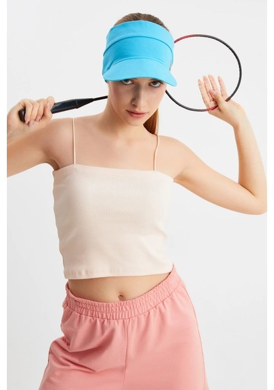 Kadın Uv Korumalı Katlanabilir Üstü Açık Yumuşak Siperli Pamuklu Penye Tenis Vizör Şapka - Tek Ebat / Aqua Aqua