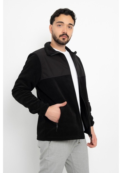 Dasüniforma Softshell Detay Polar Su İtici Standart Fit Ceket Rüzgar Geçirmez Tam Fermuar Kışlık Unisex Mont Siyah