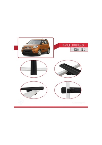 Kia Soul Hatchback 2009-2013 Arası İle Uyumlu Basic Model Ara Atkı Tavan Barı Siyah 3 Adet