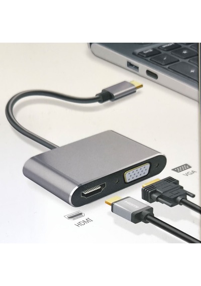 Type C To Hdmı+vga Çevirici Dönüştürücü Adaptör Usb C Çevirici