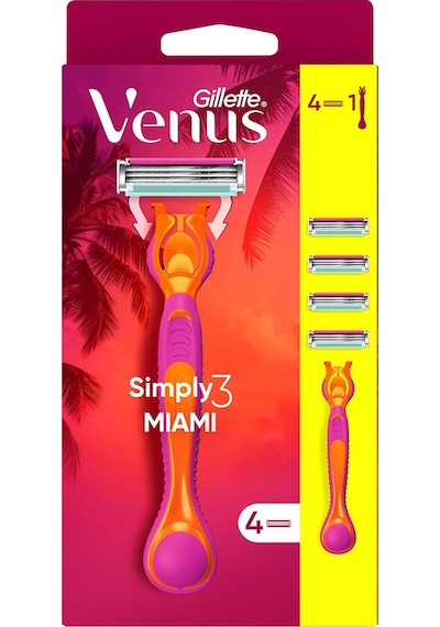 Gillette Simply Venus 3 Miami Tıraş Makinesi Gövdesi + 4 Bıçak