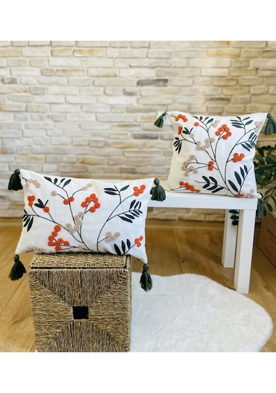 Swita Home Çiftli Kombin Punch İşlemeli Kırlent Kılıfı Panç Kırmızı