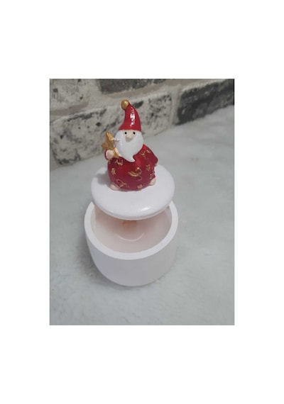 El Yapımı Noel Baba Objeli Kutuda Mum. Beyaz