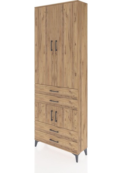 Arges Dolap 5 Raflı 4 Çekmeceli 4 Kapaklı 88x30x243 Çam-çam Çam