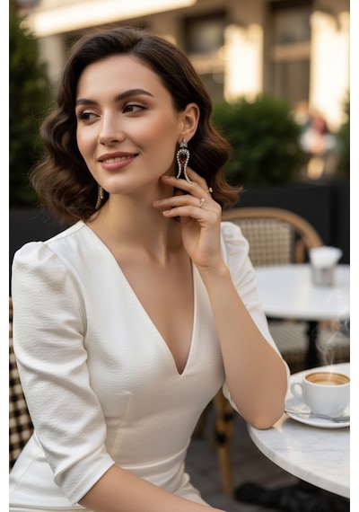 Zirkon Taşlı Lale Figürlü Küpe Beyaz 98020699