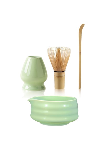 4lü Matcha Set Kase Kaşık Whisk Tutucu Bambu Whisk Çırpıcı Ve Bambu Kaşık Mt217 Yeşil