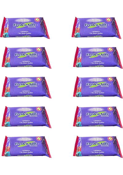 Fresh'n Soft Islak Cep Mendil - Alkolsüz Ve Ph Dengelenmiş - Çiçeksi Kokular - 15 Adetlik 10 Paket
