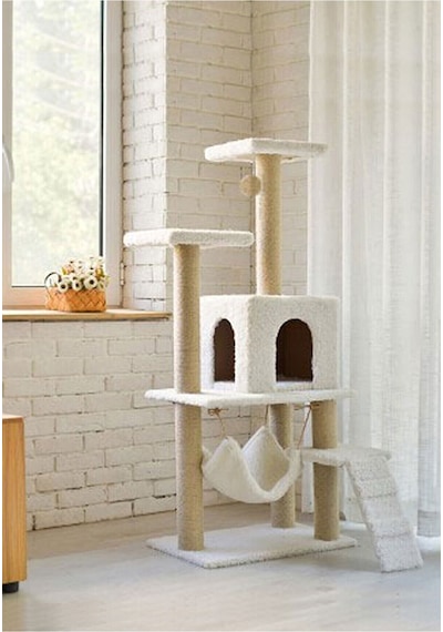 Nursoft B-07 Hamaklı Yuvalı Lüx Kedi Tırmalama Evi NRS-B07