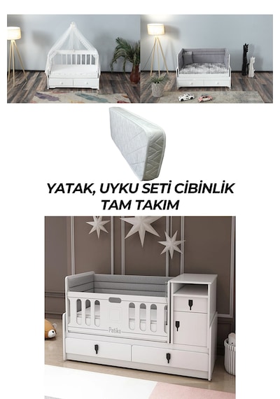 Patiko R131 Beyaz Büyüyen Beşik Tam Takım Beyaz