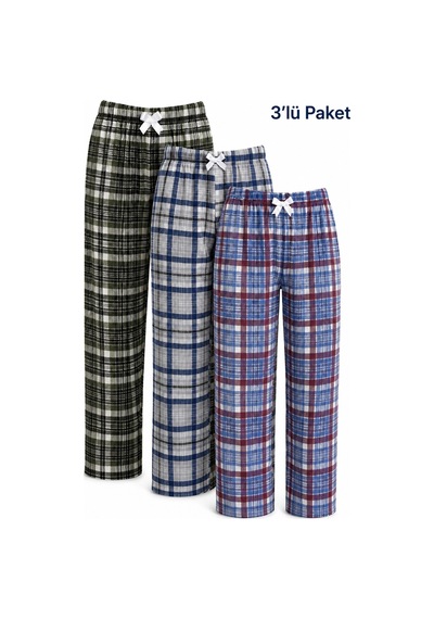 Yasar Underwear Kadın Ekose Pijama Altı Lastikli Bel Kurdele Detaylı Rahat Kesim Çok Renkli Çok Renkli