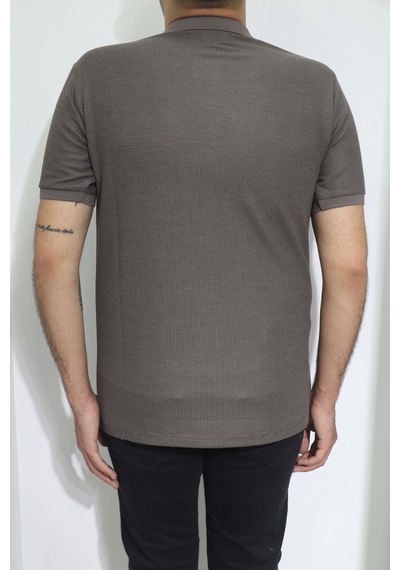 Erkek Santa Düz Spor Kesim Dar Kalıp Polo Yaka T-shirt Kahverengi