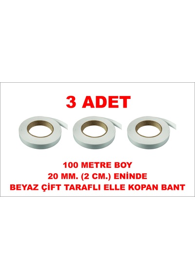 Çift Taraflı Beyaz Bant 100 M. 20 Mm 3 Adet
