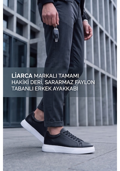 Liarca Ghostwood - Hakiki Deri Sararmaz Faylon Taban Siyah Beyaz Erkek Sneaker Ayakkabı Siyah - Beyaz