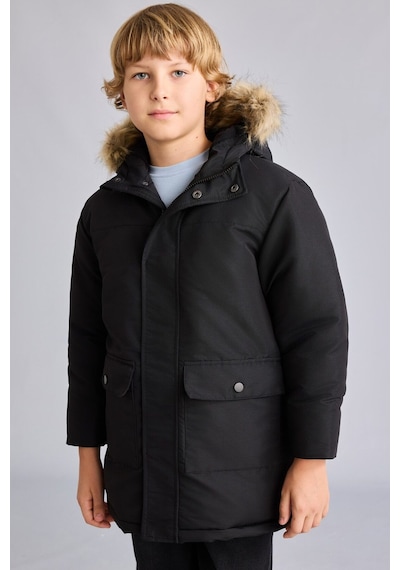 Defacto Suni Kürk Detaylı Kapüşonlu Parka Erkek Çocuk H0455a826wnbk27 Siyah-bk27