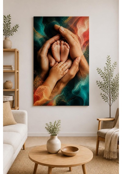 Bebek Aile Temalı Baskılı Cam Tablo Uv Baskı Dekoratif Duvar Tablosu