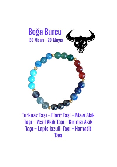 Boğa Burcu Bilekliği Turkuaz Florit Mavi Yeşil Kırmızı Akik Lapis Lazulli Hematit Taşı Boğa Burcu Bileklik Boğa Burcu Bileklik