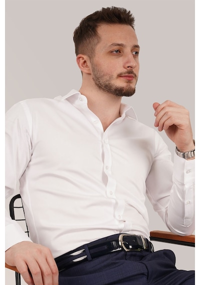 Beyaz Saten Slimfit Hediye Kutulu Erkek Gömlek Beyaz