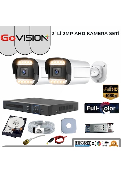 2 Kameralı 2mp 1080p,fullhd,warmled,fullcolor,su Geçirmez, 2'li Ahd Bullet Kamera Seti