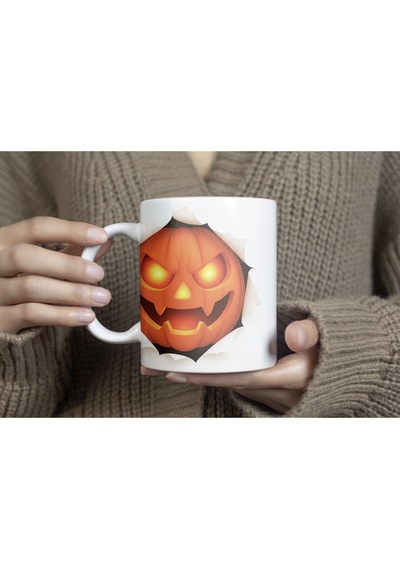 3d Görünümlü Balkabağı Kupa Bardak Halloween Temalı Bal Kabak Tasarım Bardak - Kabartmasız Beyaz