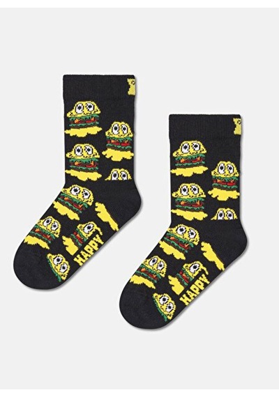 Happy Socks Siyah Erkek Desenli Çorap Mini & Me 2-pack Smelly Burger Sock