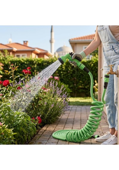 Lexroo Kupa 15 Metre Uzayan Hortum Seti - 7 Fonksiyonlu Tabanca Ve 1/2 İnç Musluk Adaptörü
