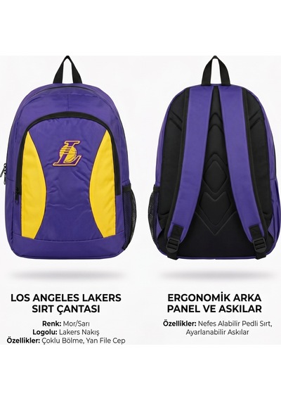 Usa Los Angeles Lakers Baskılı Mor Sarı Çanta 11467 Siyah