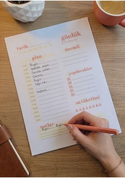 A4 Minimalist Saatlik Günlük Planlayıcı Şablonu 50 Yaprak Çok Renkli